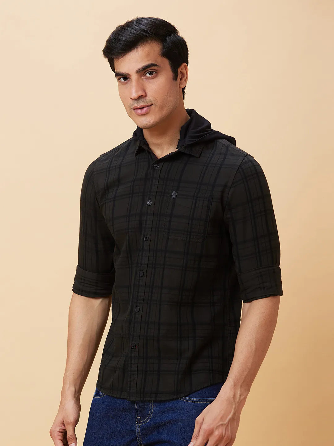 Dark Green Slim Fit Regular Collar Mens' Shirt by Being Human Clothing