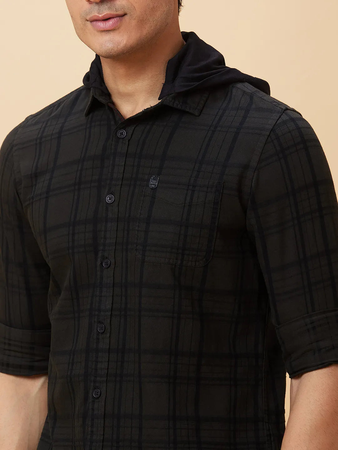 Dark Green Slim Fit Regular Collar Mens' Shirt by Being Human Clothing