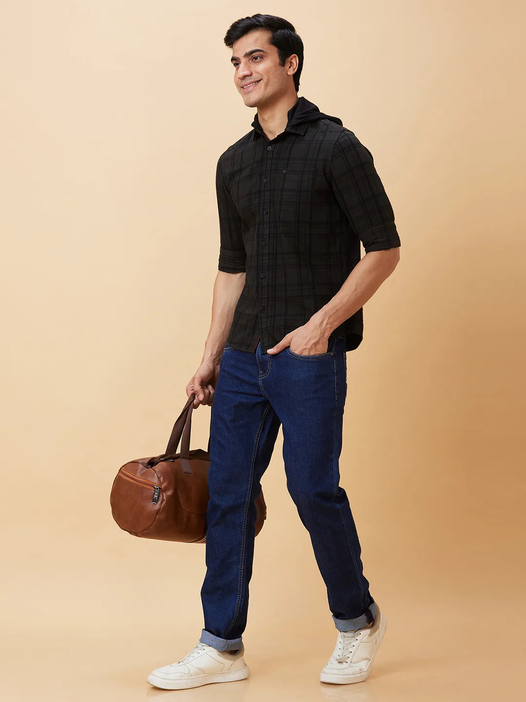 Dark Green Slim Fit Regular Collar Mens' Shirt by Being Human Clothing