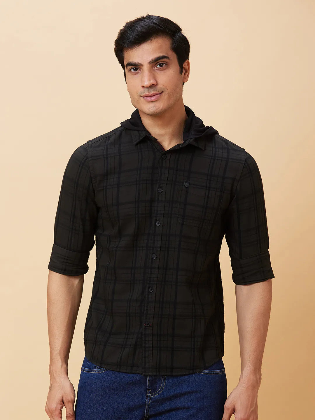 Dark Green Slim Fit Regular Collar Mens' Shirt by Being Human Clothing