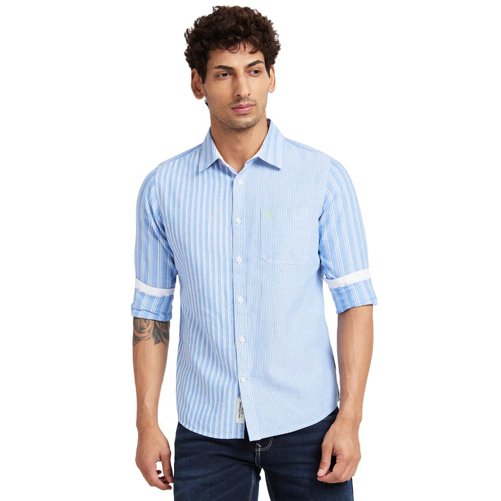 Blue Slim Fit Regular Collar Men's Shirt by Being Human Clothing