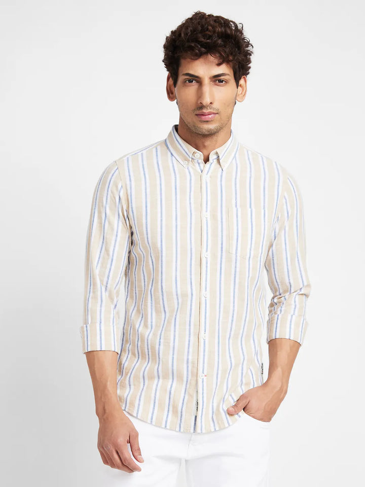 White Slim Straight Fit Regular Collar Long Sleeves Men's Shirt by Being Human Clothing