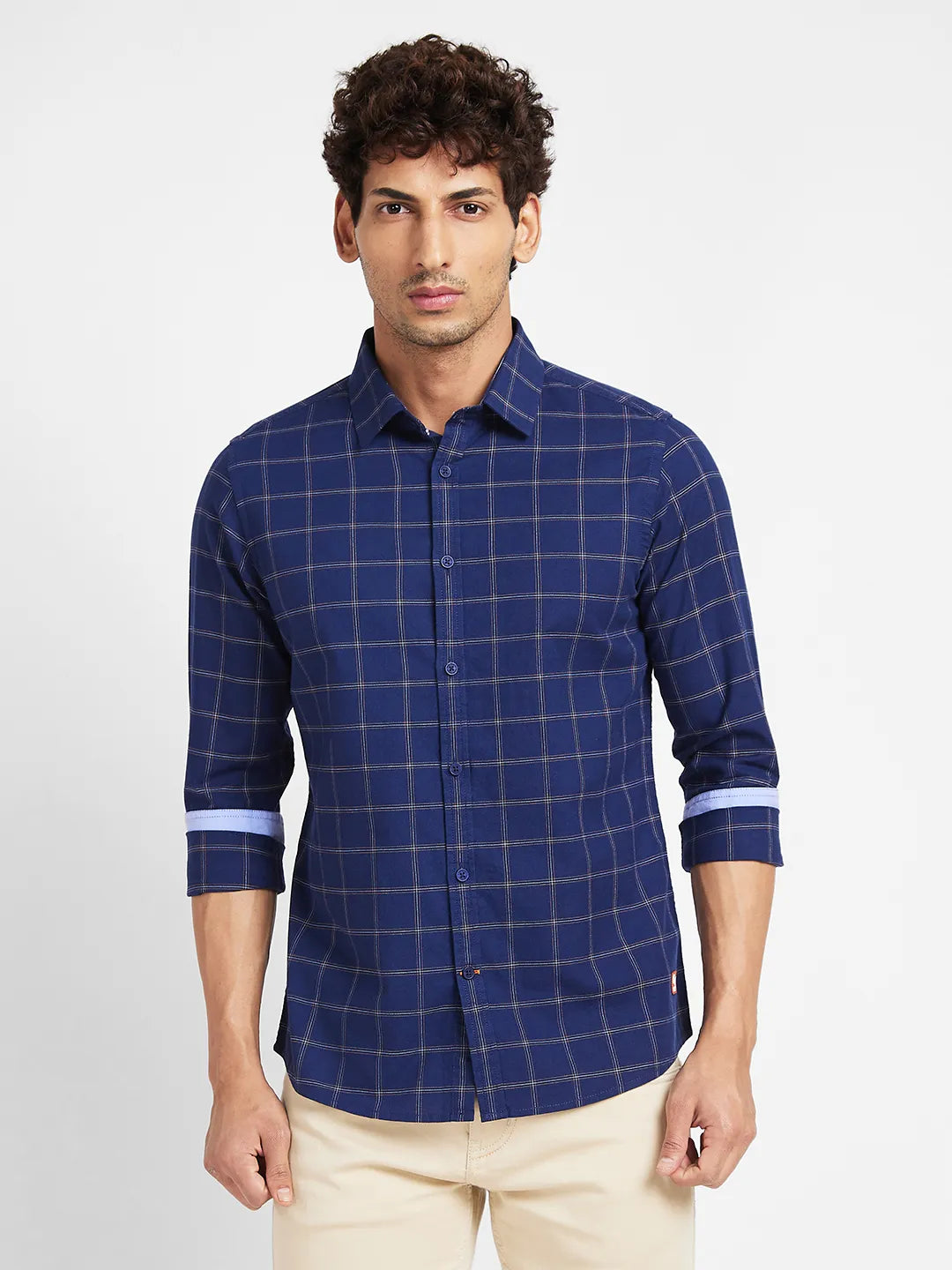 Navy Slim Fit Regular Collar Men's Shirt by Being Human Clothing