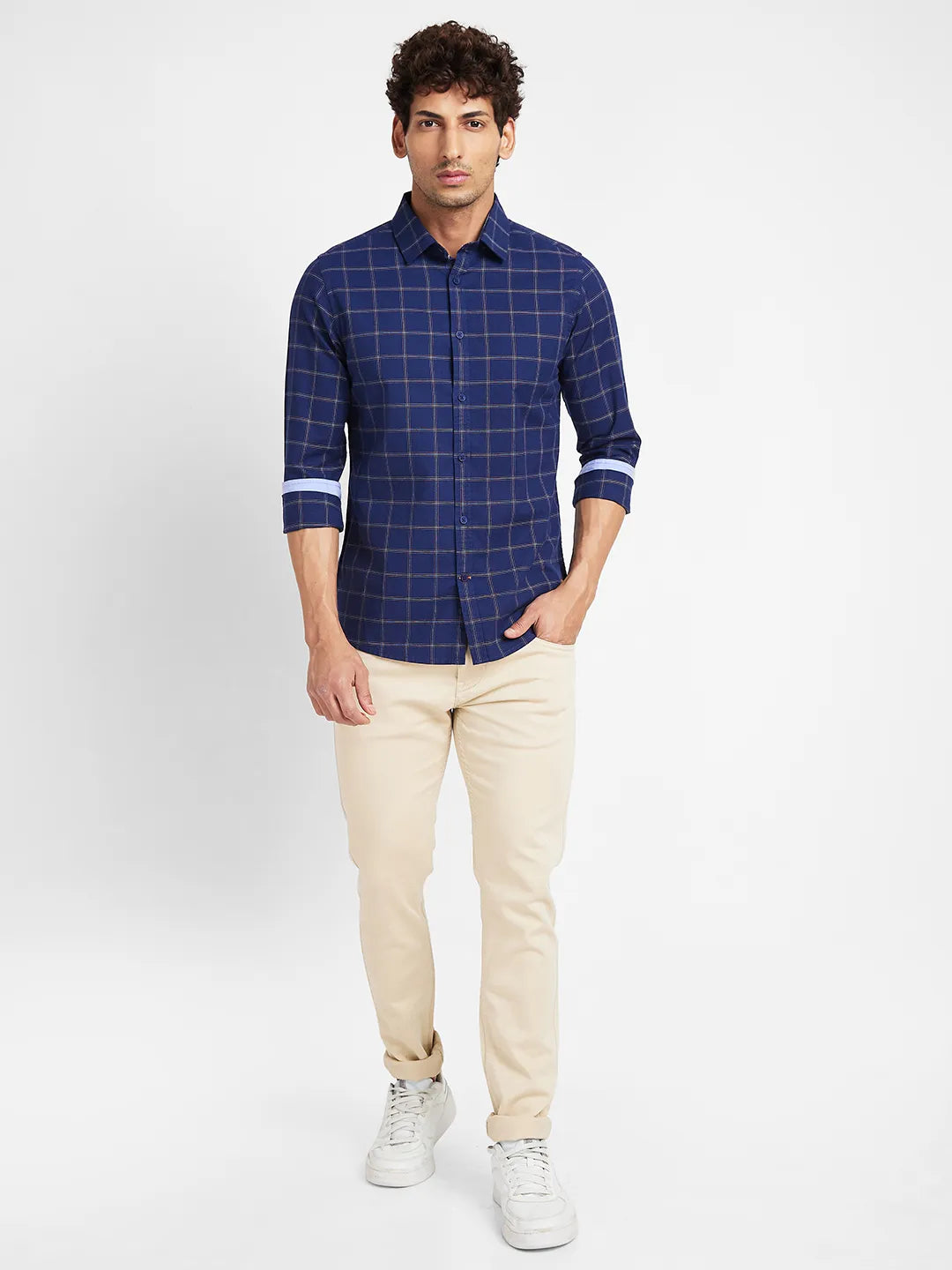 Navy Slim Fit Regular Collar Men's Shirt by Being Human Clothing