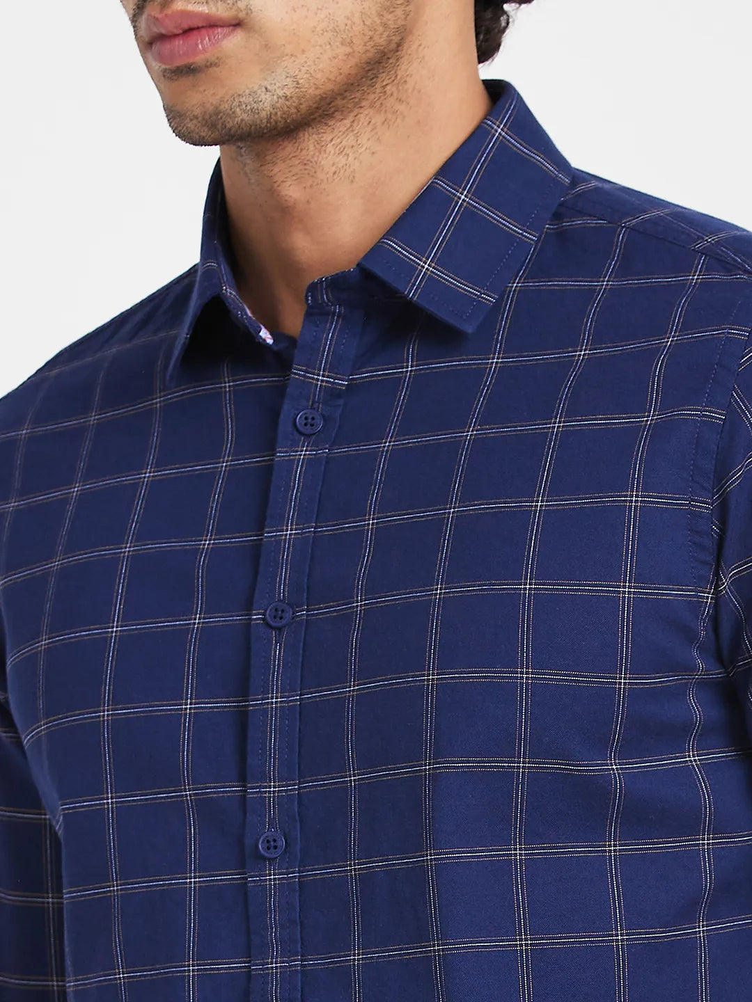 Navy Slim Fit Regular Collar Men's Shirt by Being Human Clothing