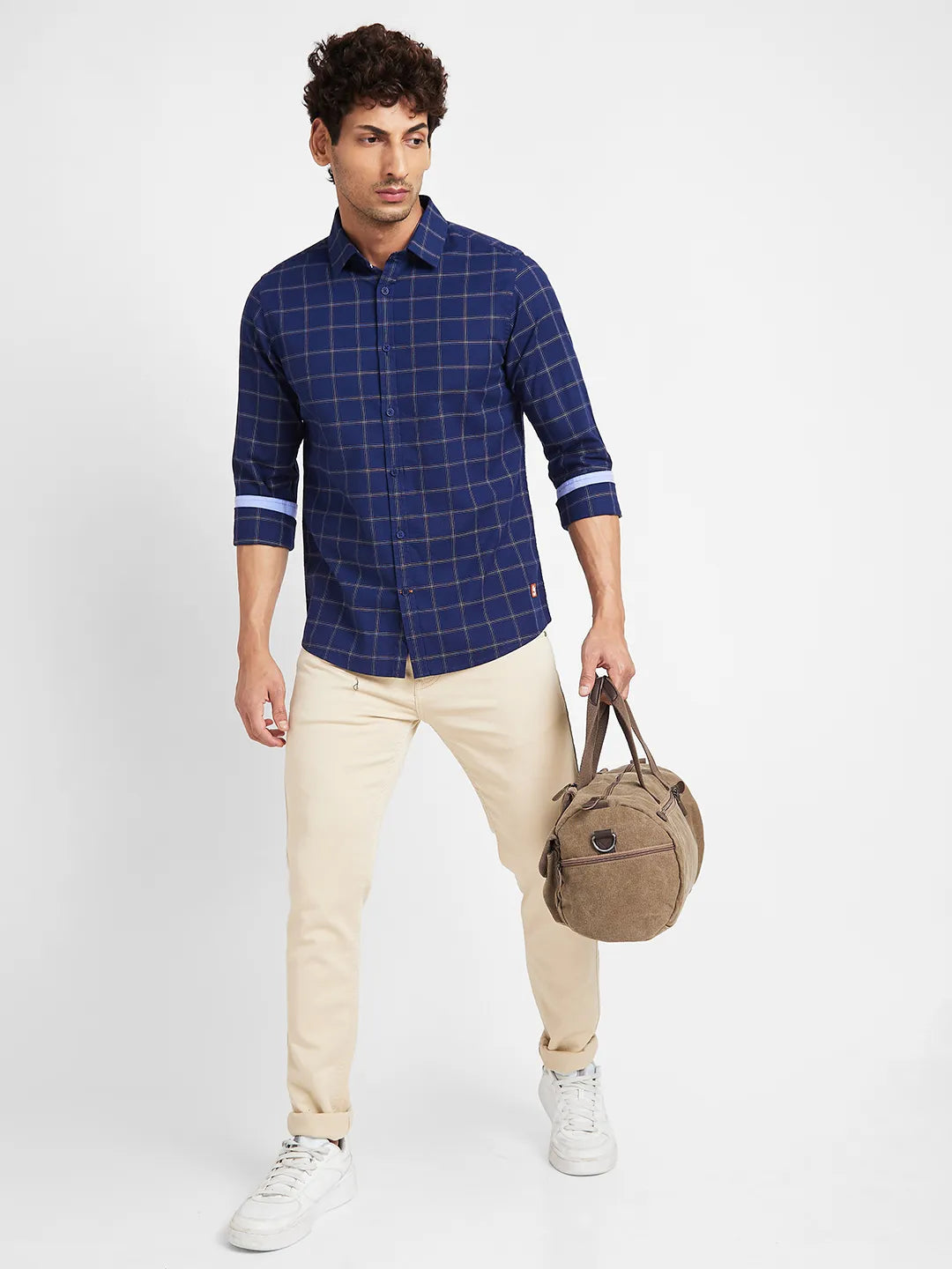 Navy Slim Fit Regular Collar Men's Shirt by Being Human Clothing