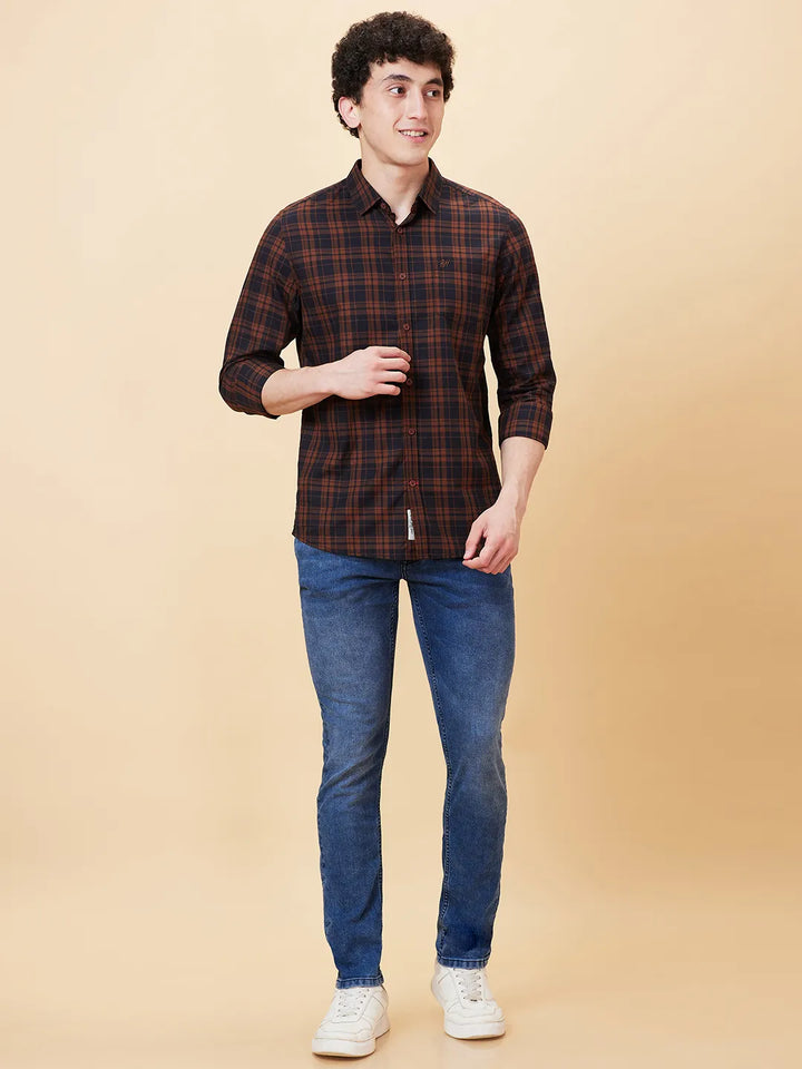 Brown Slim Fit Regular Collar Men's Shirt by Being Human Clothing