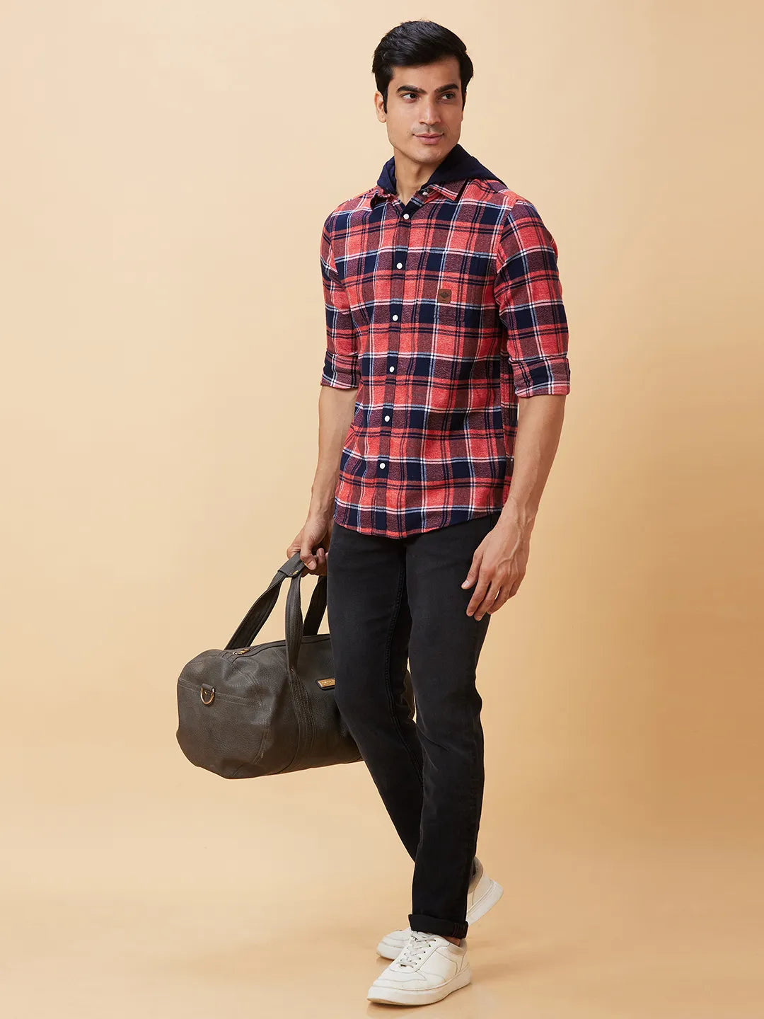 Blue Slim Straight Fit Regular Collar Long Sleeves Men's Shirt by Being Human Clothing