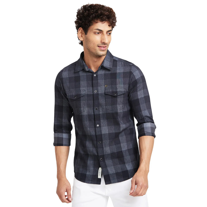 Black Slim Fit Regular Collar Men's Shirt by Being Human Clothing