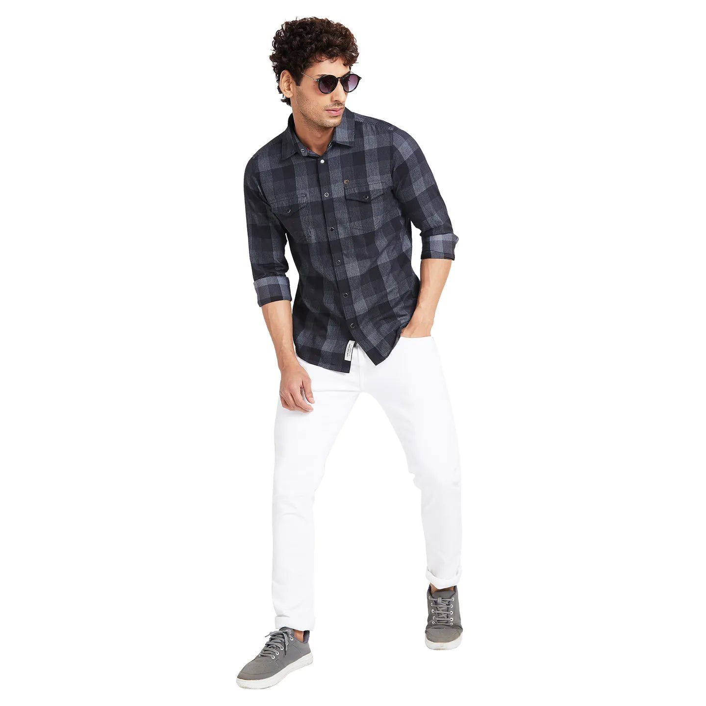 Black Slim Fit Regular Collar Mens' Shirt by Being Human Clothing