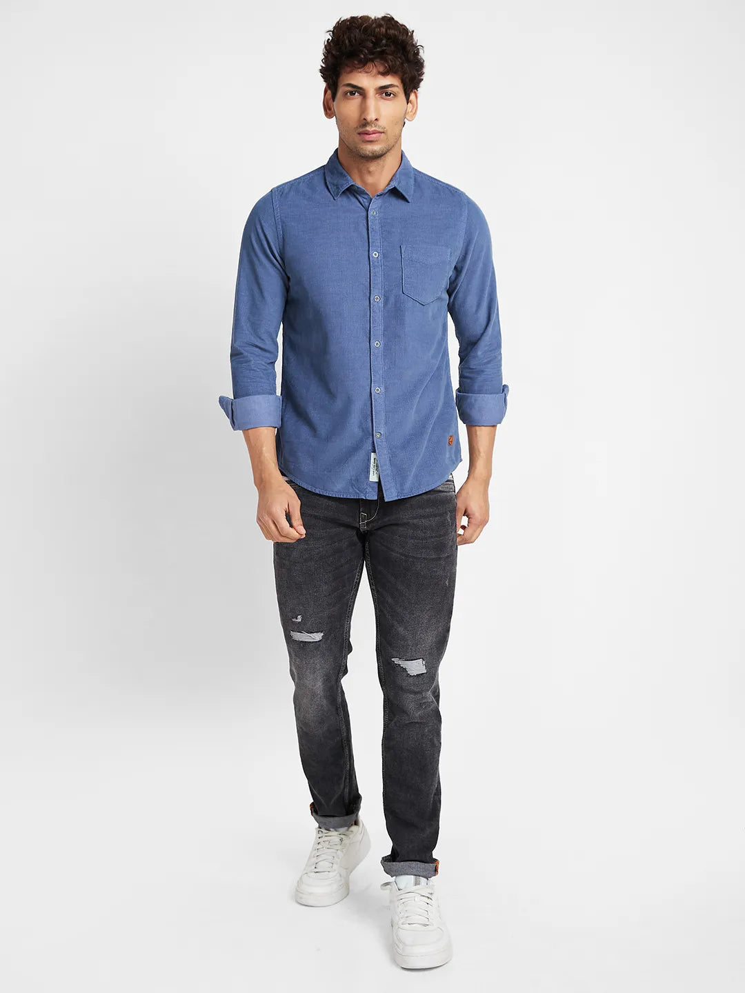 Grey Slim Straight Fit Regular Collar Long Sleeves Men's Shirt by Being Human Clothing