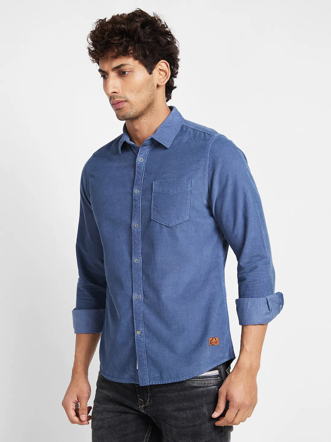 Grey Slim Straight Fit Regular Collar Long Sleeves Men's Shirt by Being Human Clothing