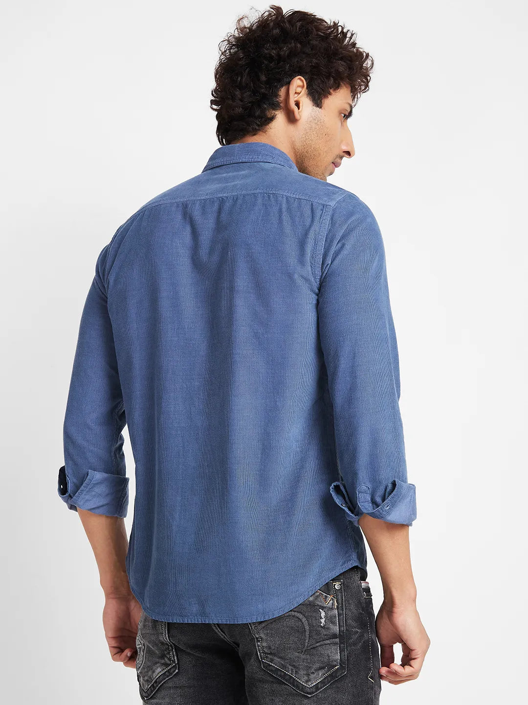 Grey Slim Straight Fit Regular Collar Long Sleeves Men's Shirt by Being Human Clothing