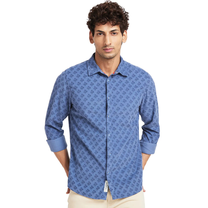 Blue Slim Fit Regular Collar Men's Shirt by Being Human Clothing