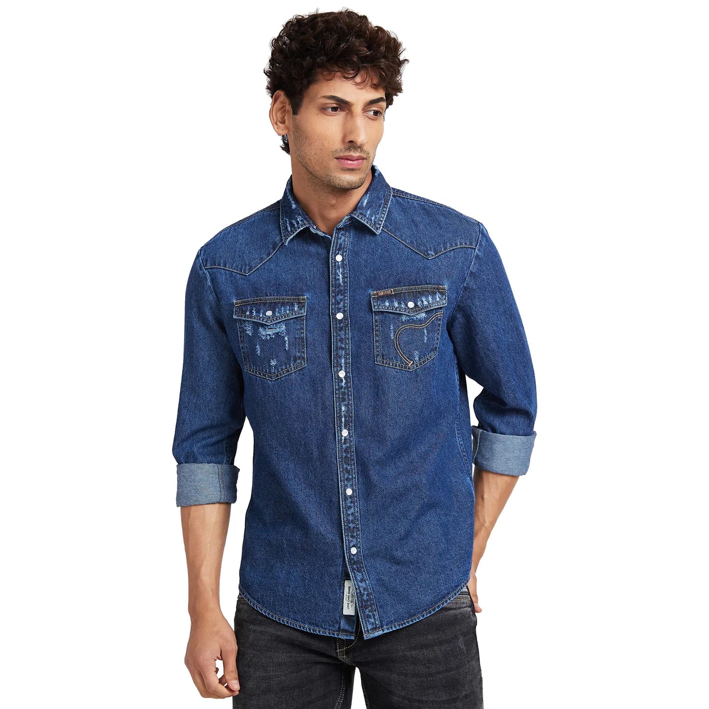 Being Human Clothing Men Slim Fit Shirts-Mid Blue