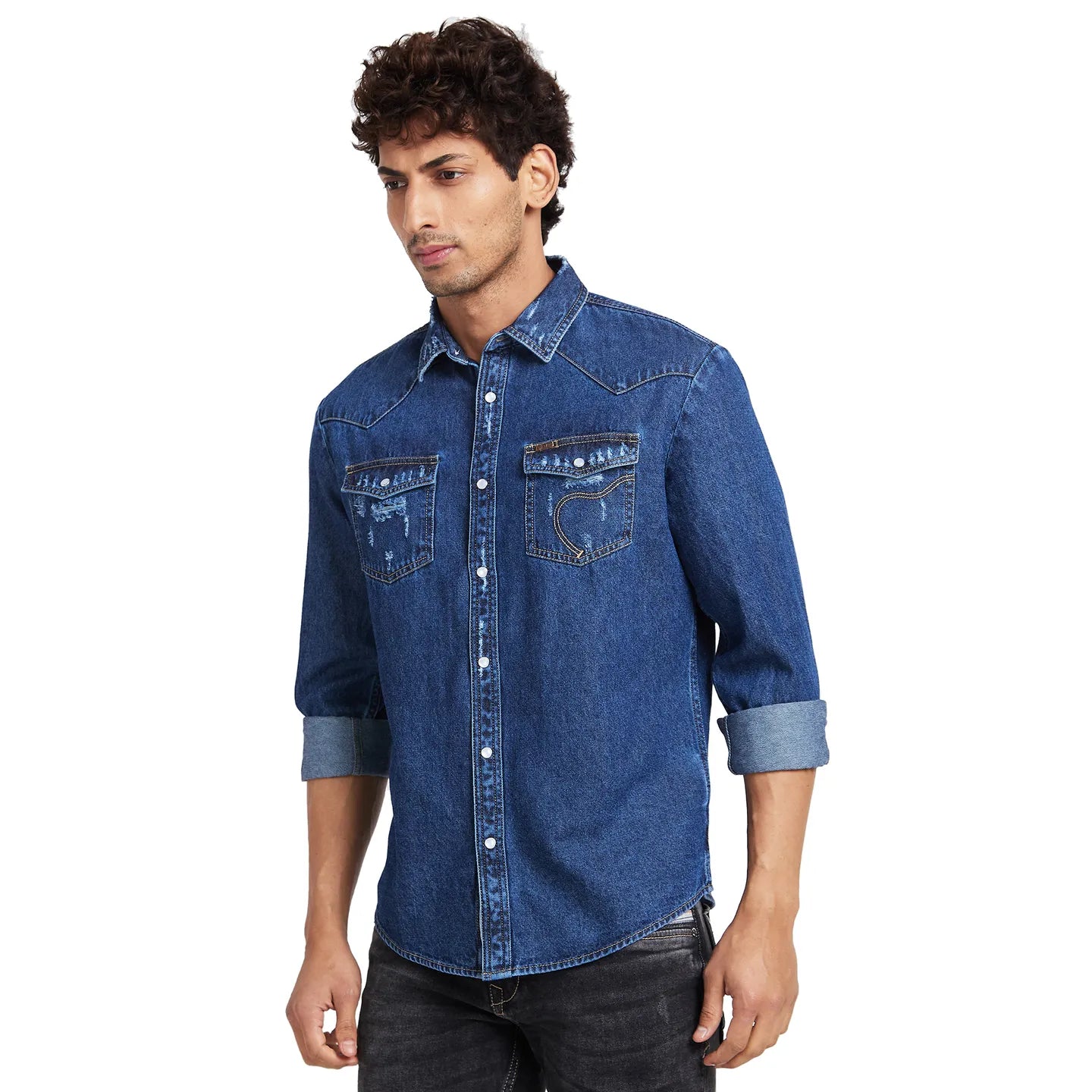 Being Human Clothing Men Slim Fit Shirts-Mid Blue