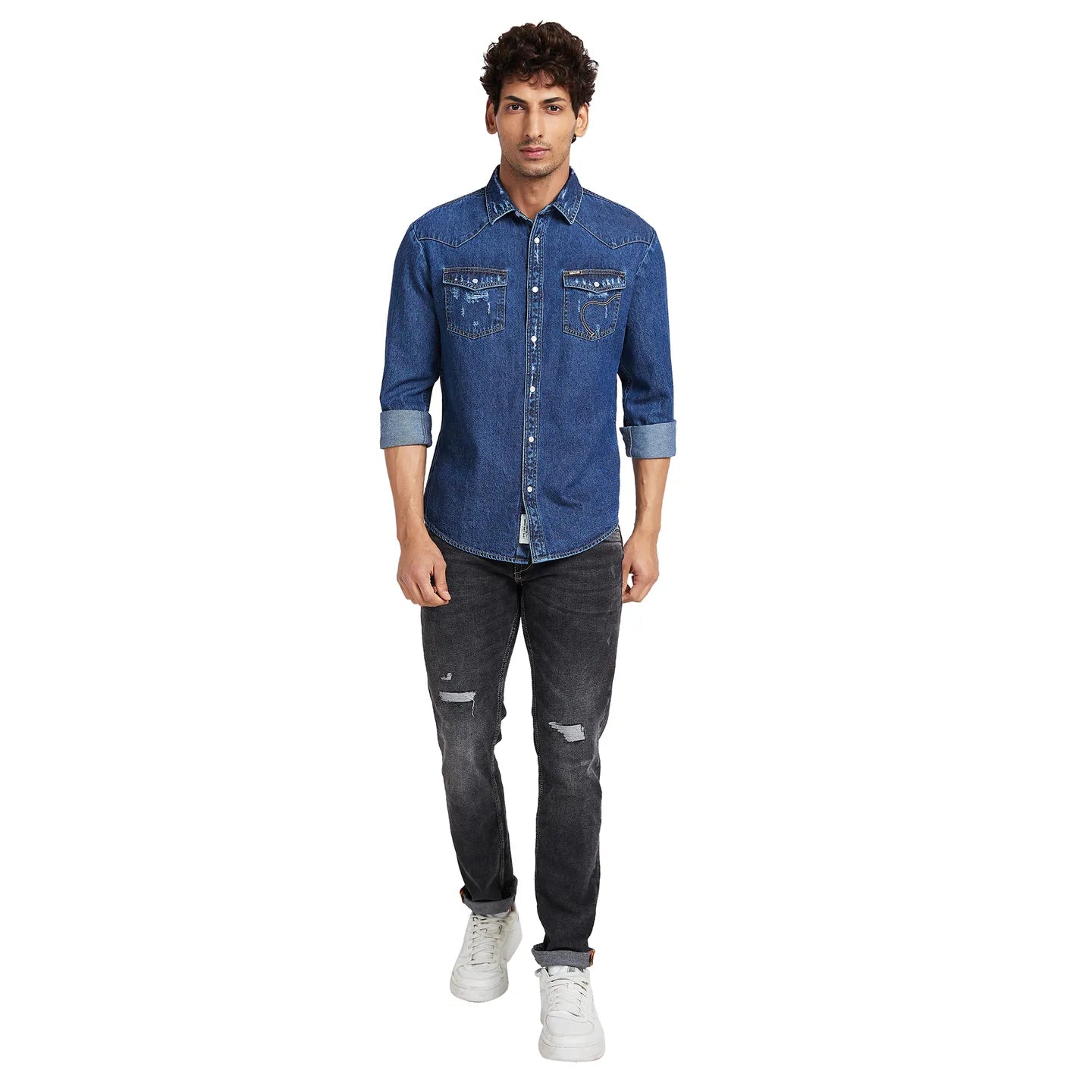 Being Human Clothing Men Slim Fit Shirts-Mid Blue