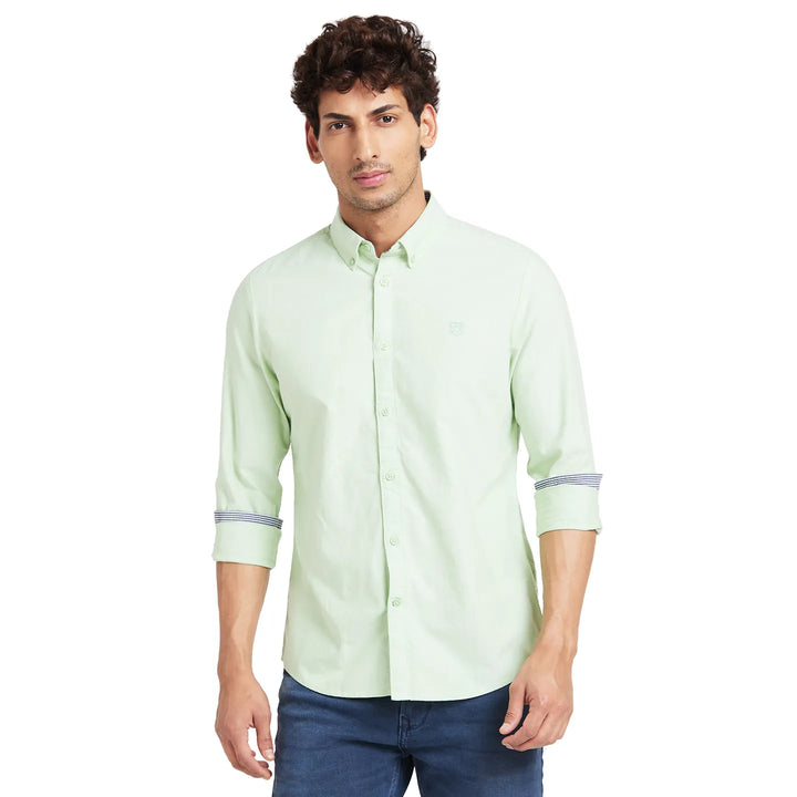 Green Slim Straight Fit Regular Collar Long Sleeves Men's Shirt by Being Human Clothing