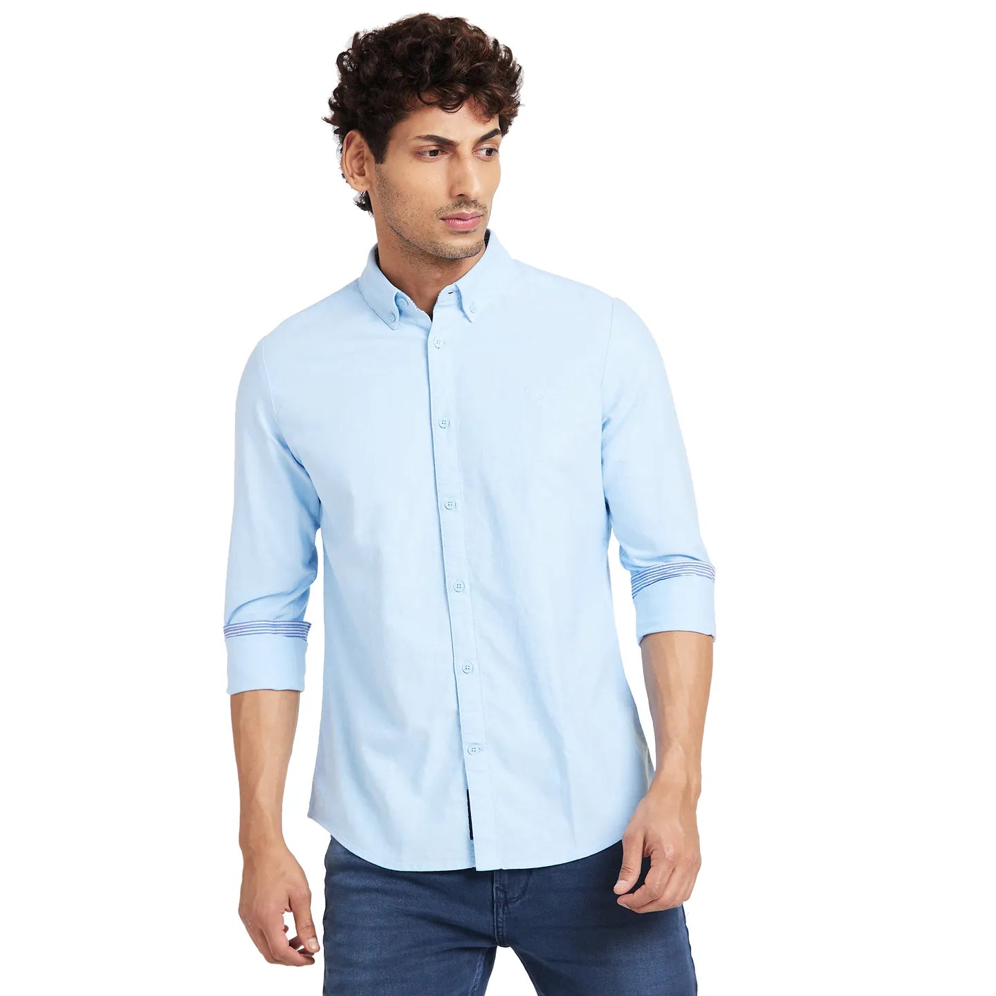 Light  Blue Slim Fit Regular Collar Mens' Shirt by Being Human Clothing