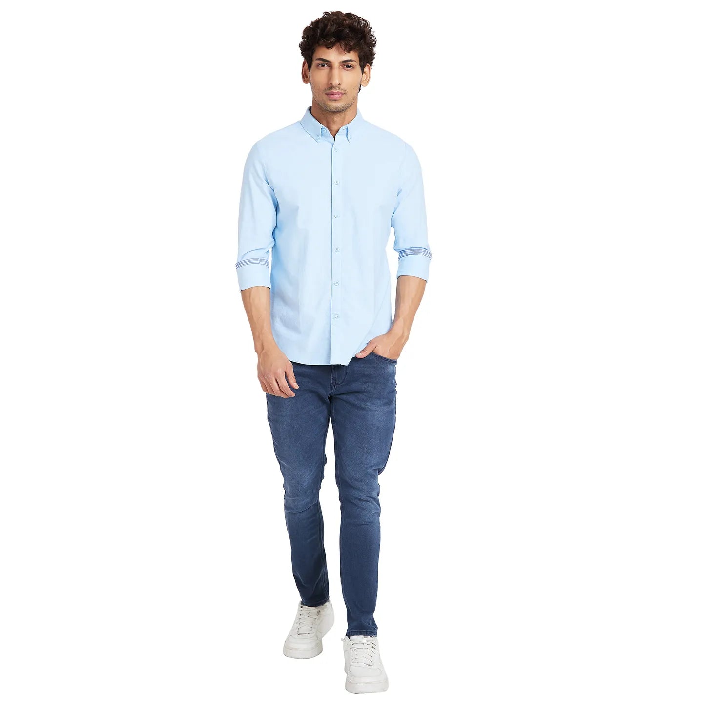 Light  Blue Slim Fit Regular Collar Mens' Shirt by Being Human Clothing