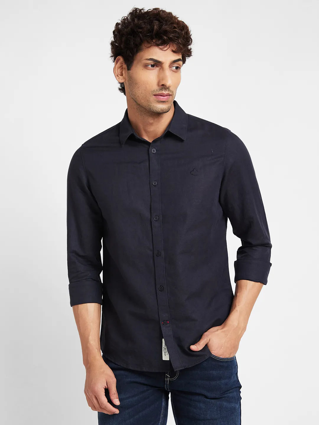 Black Slim Fit Regular Collar Men's Shirt by Being Human Clothing