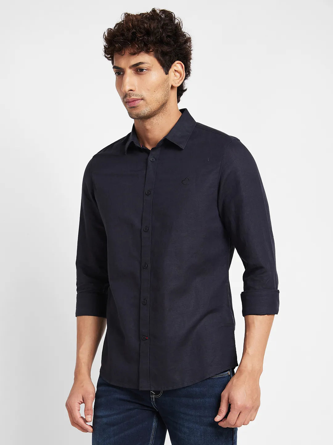 Black Slim Fit Regular Collar Men's Shirt by Being Human Clothing