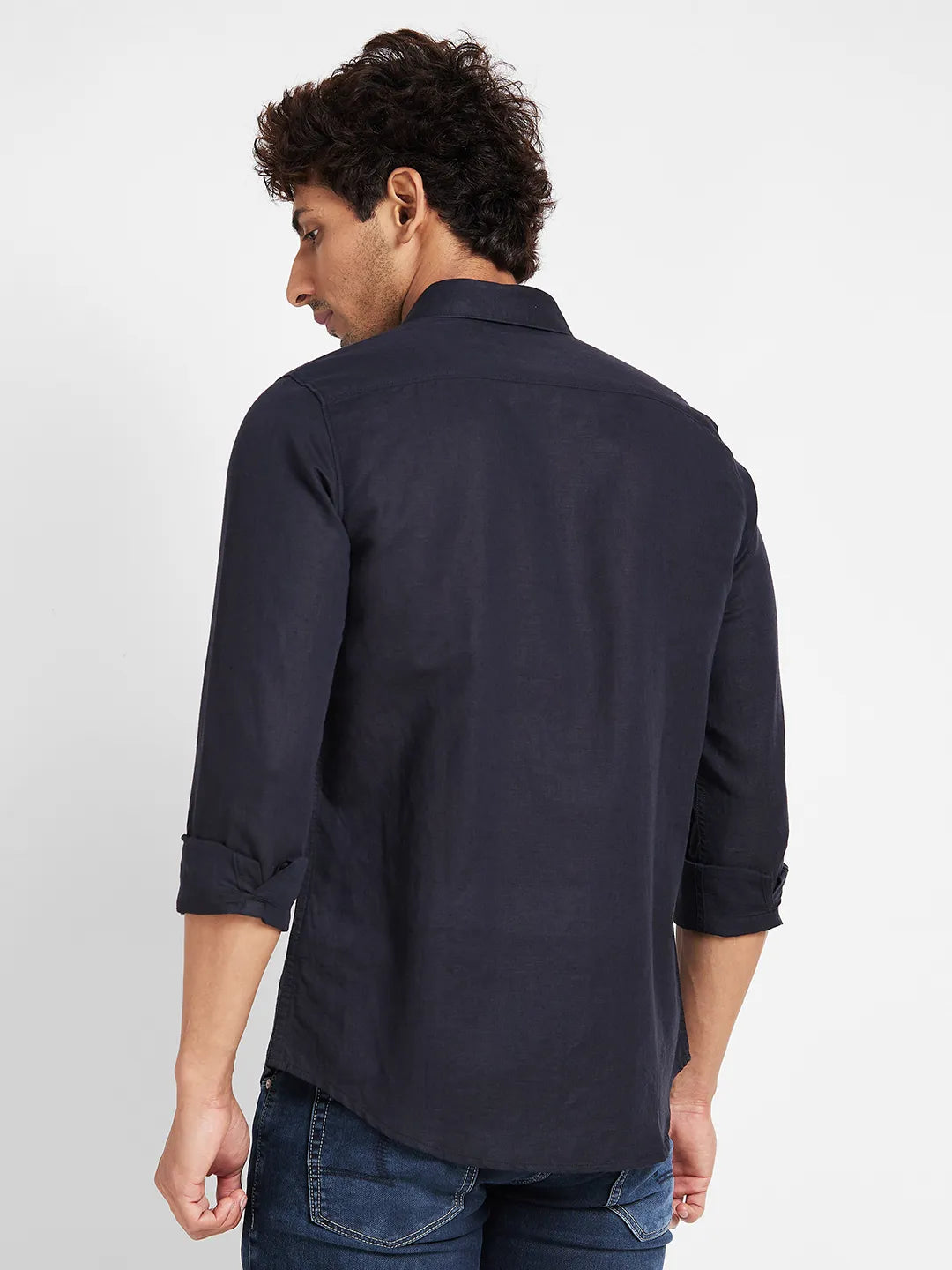 Black Slim Fit Regular Collar Men's Shirt by Being Human Clothing