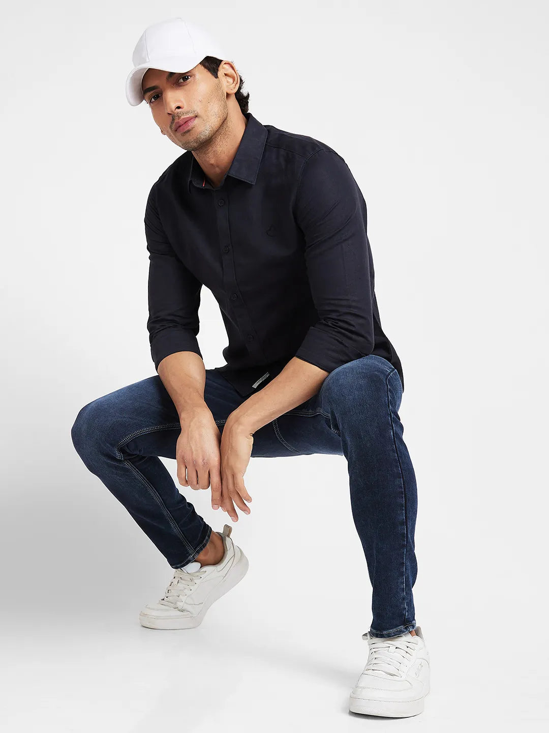 Black Slim Fit Regular Collar Men's Shirt by Being Human Clothing