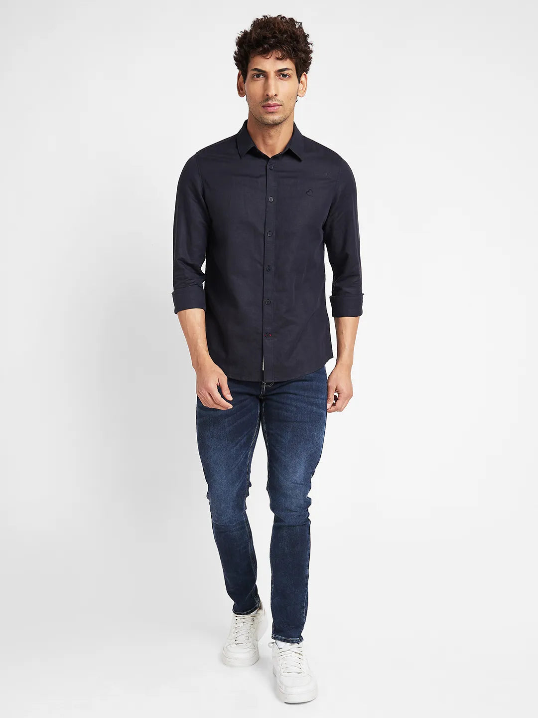 Black Slim Fit Regular Collar Men's Shirt by Being Human Clothing