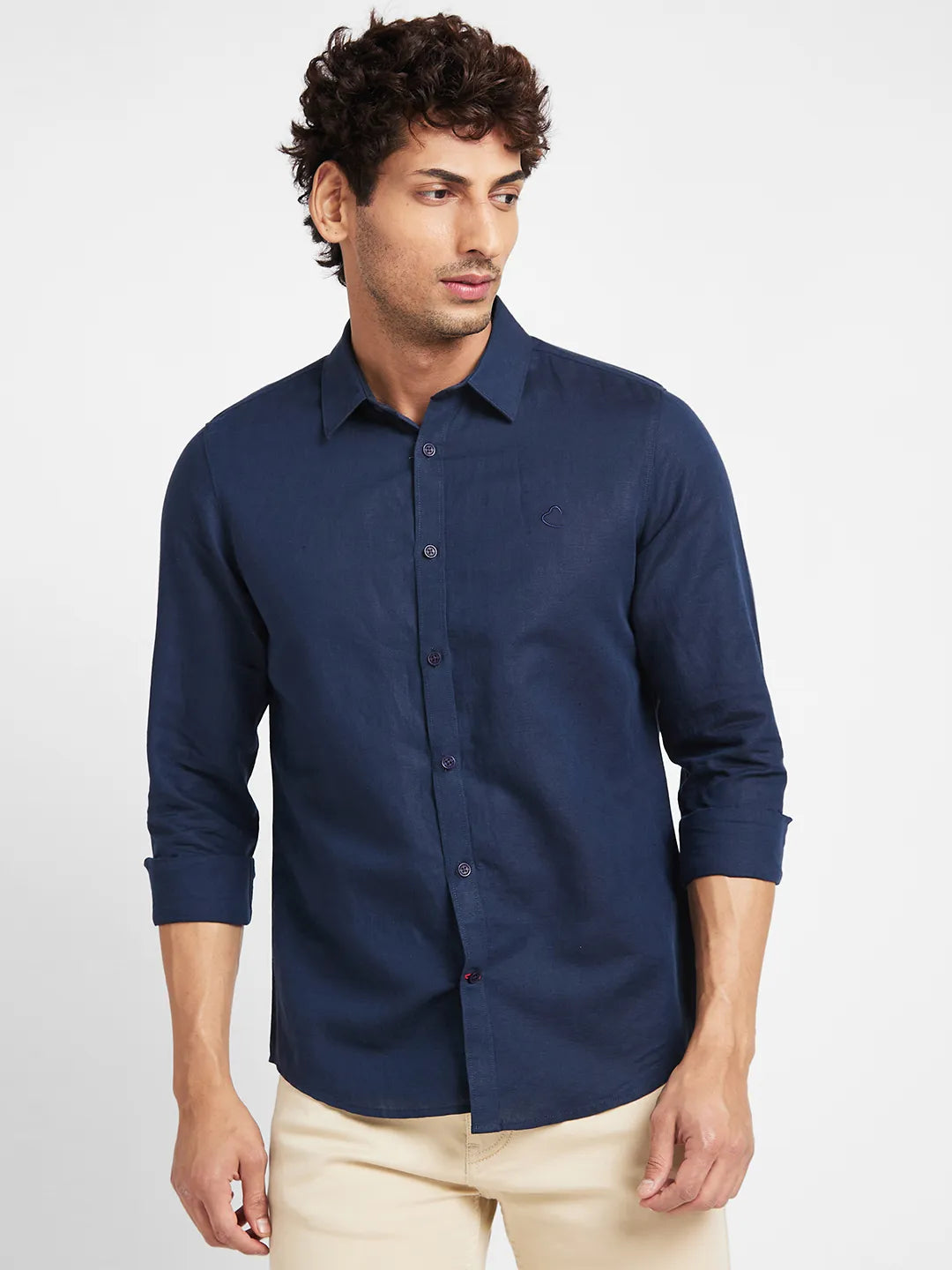 Navy Slim Fit Regular Collar Men's Shirt by Being Human Clothing