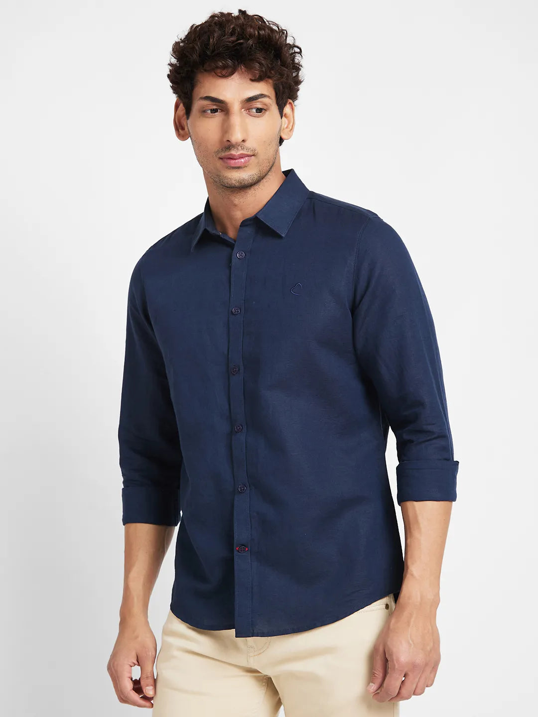 Navy Slim Fit Regular Collar Men's Shirt by Being Human Clothing