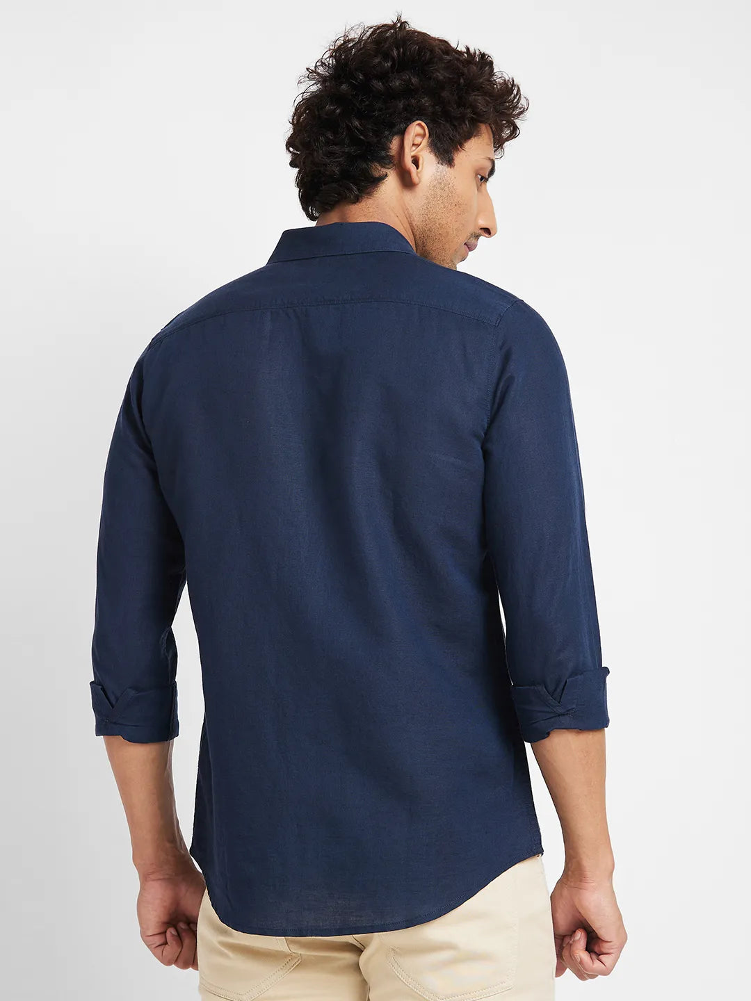 Navy Slim Fit Regular Collar Men's Shirt by Being Human Clothing