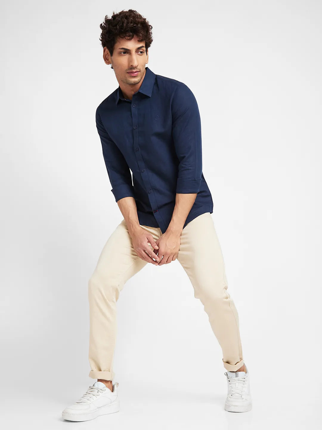 Navy Slim Fit Regular Collar Men's Shirt by Being Human Clothing