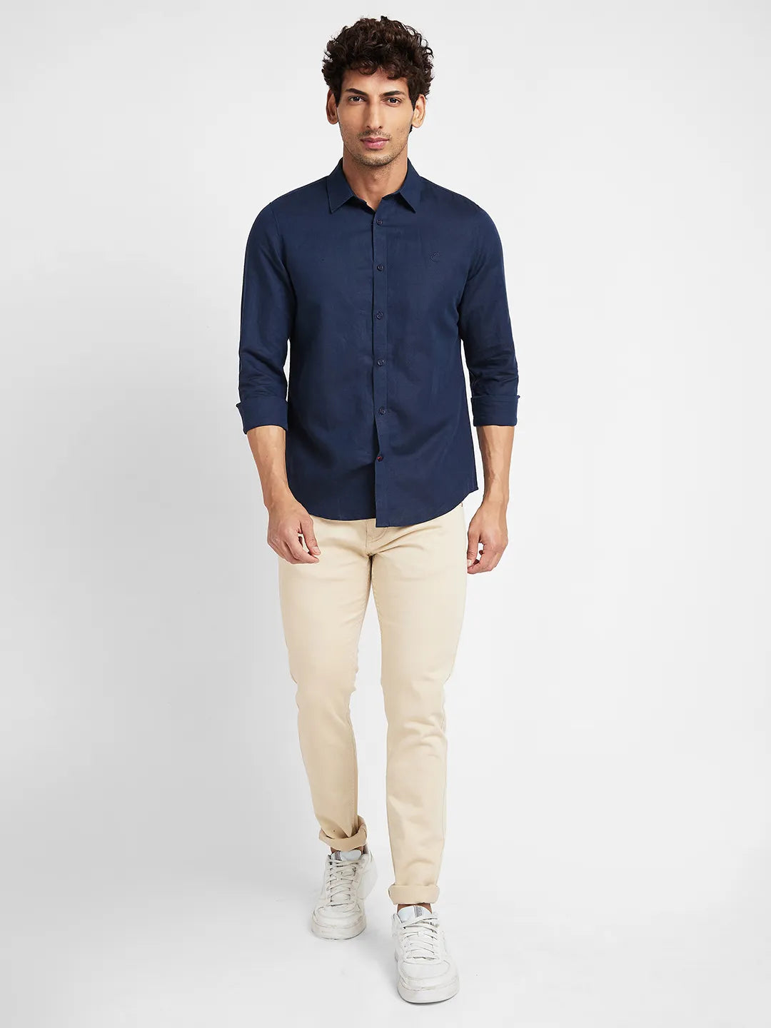 Navy Slim Fit Regular Collar Men's Shirt by Being Human Clothing