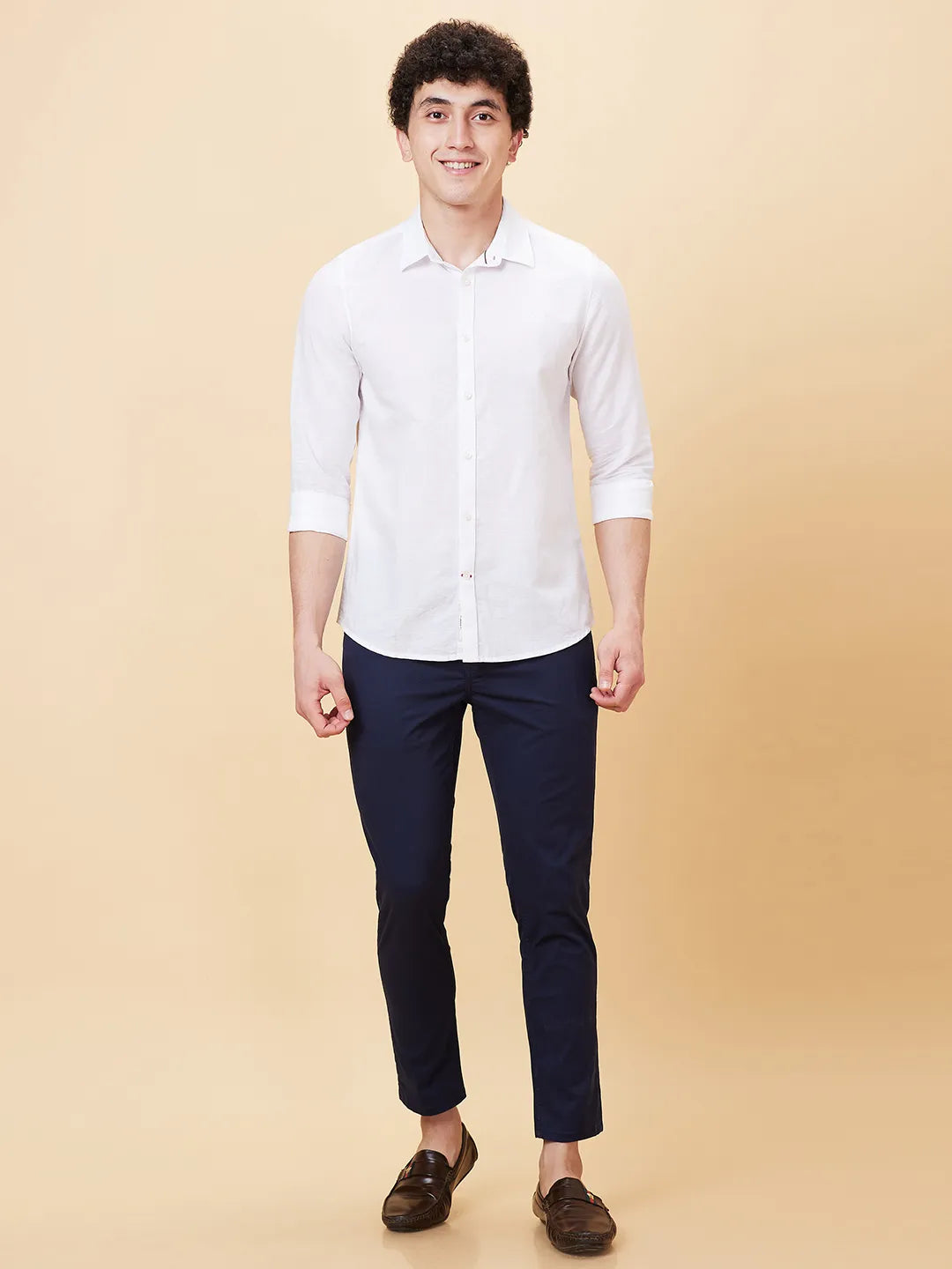 White Slim Fit Regular Collar Men's Shirt by Being Human Clothing