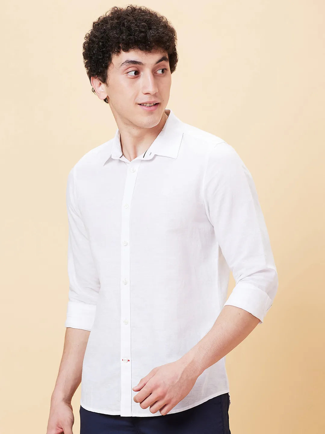 White Slim Fit Regular Collar Men's Shirt by Being Human Clothing