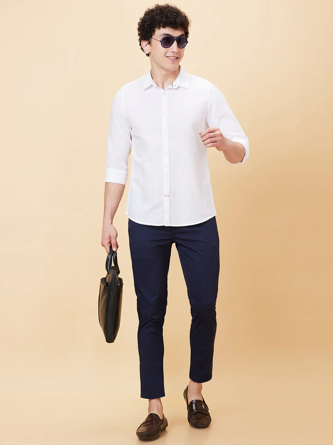 White Slim Fit Regular Collar Men's Shirt by Being Human Clothing