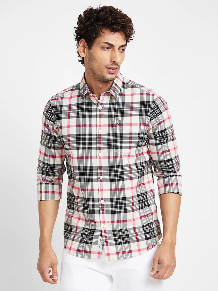 White Slim Straight Fit Regular Collar Long Sleeves Men's Shirt by Being Human Clothing