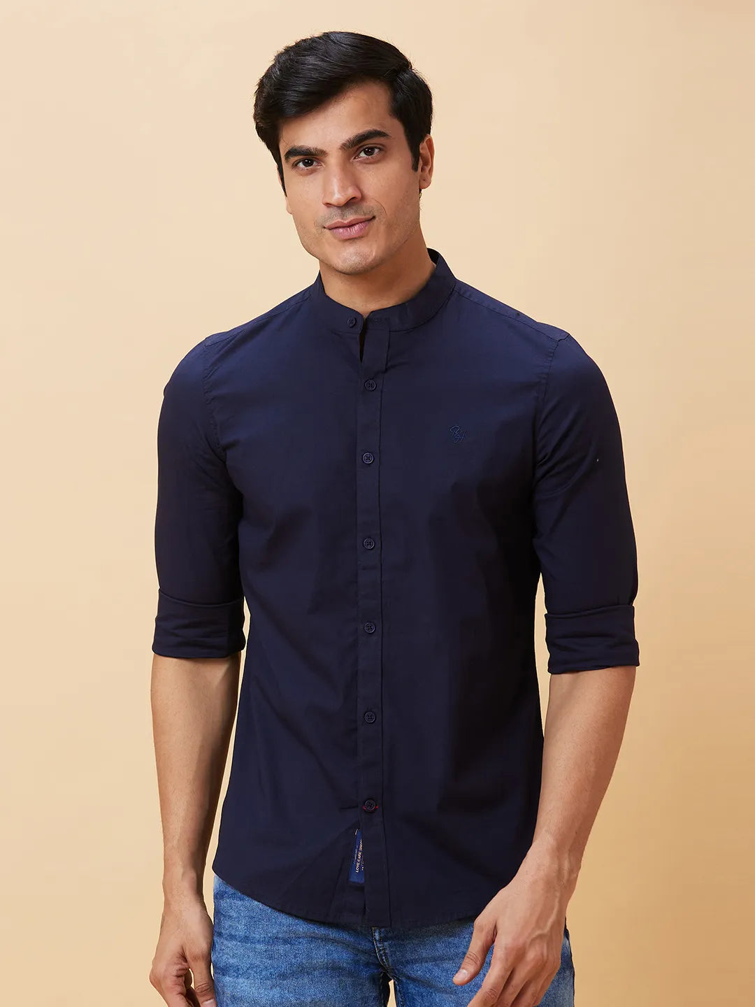 Navy Slim Fit Regular Collar Mens' Shirt by Being Human Clothing