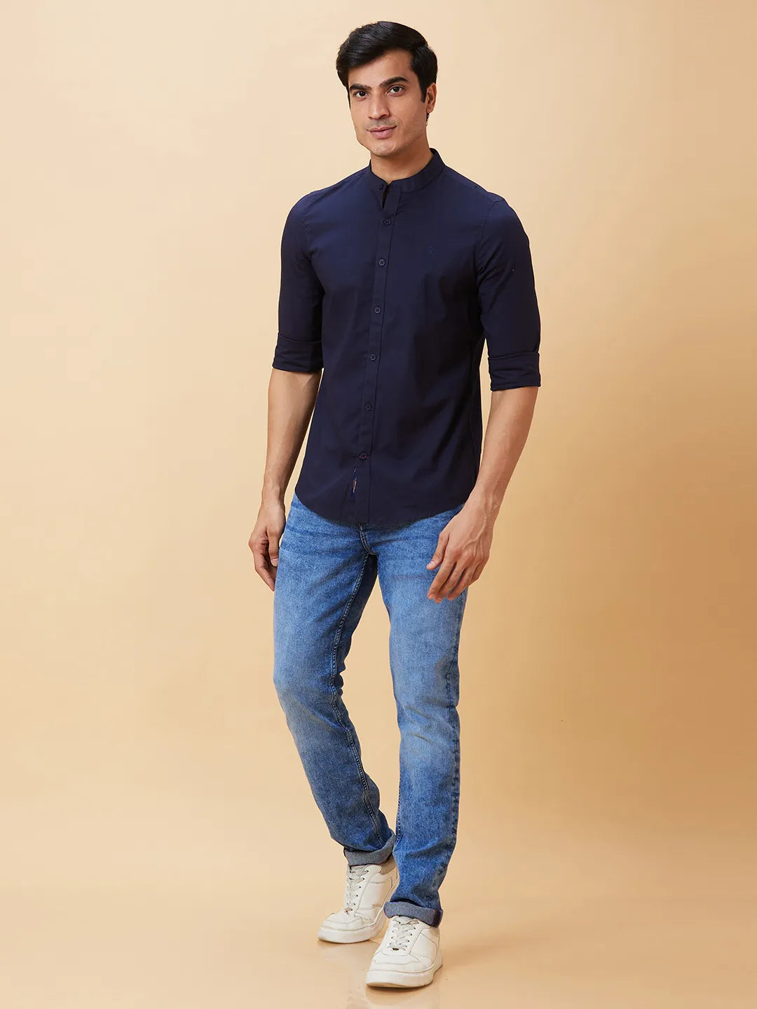 Navy Slim Fit Regular Collar Mens' Shirt by Being Human Clothing