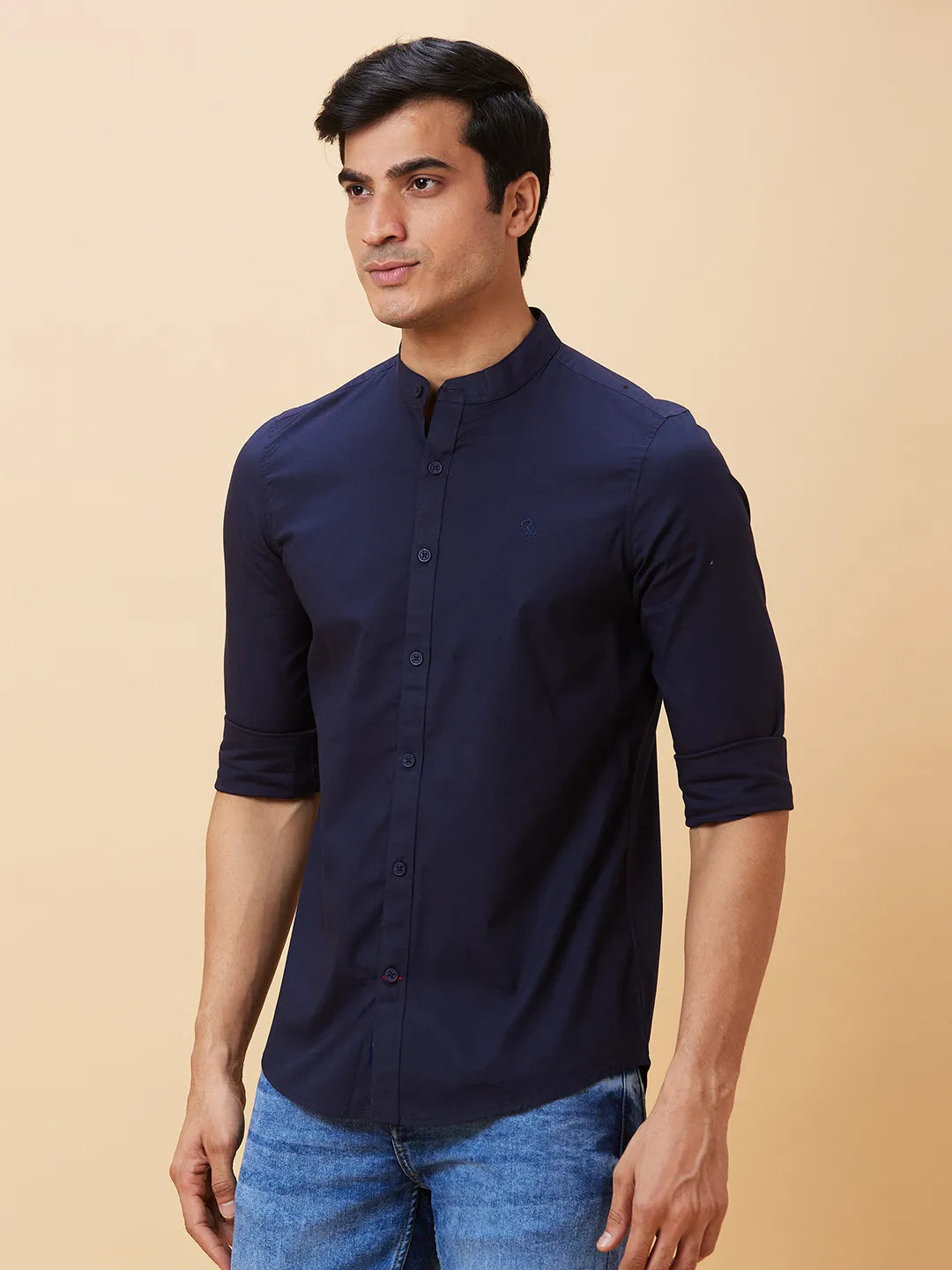 Navy Slim Fit Regular Collar Mens' Shirt by Being Human Clothing