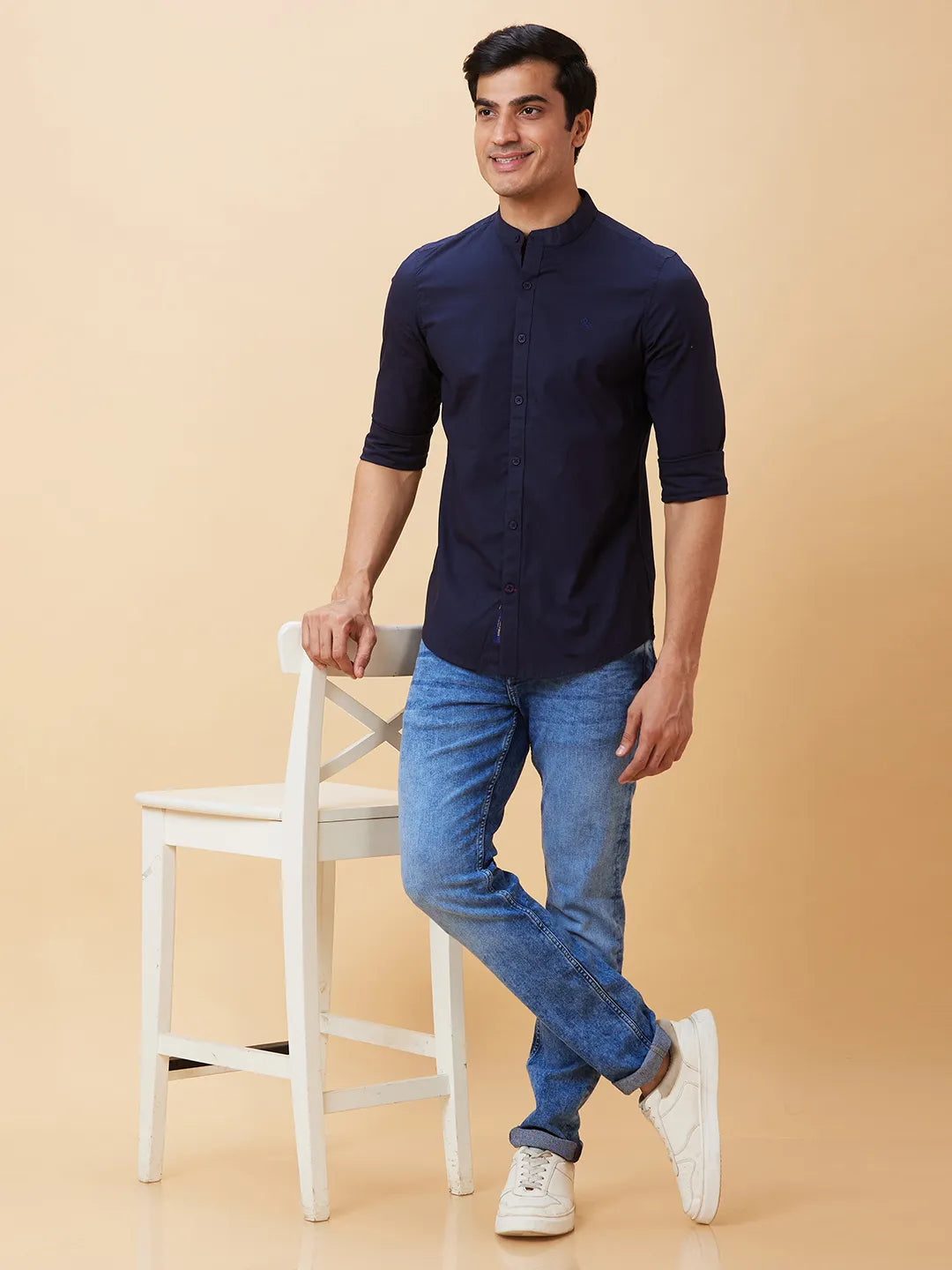 Navy Slim Fit Regular Collar Mens' Shirt by Being Human Clothing