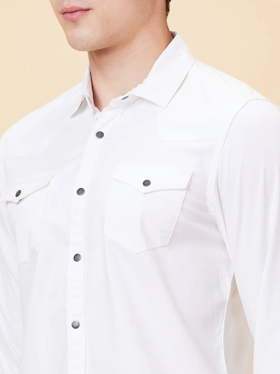 White Slim Straight Fit Regular Collar Long Sleeves Men's Shirt by Being Human Clothing