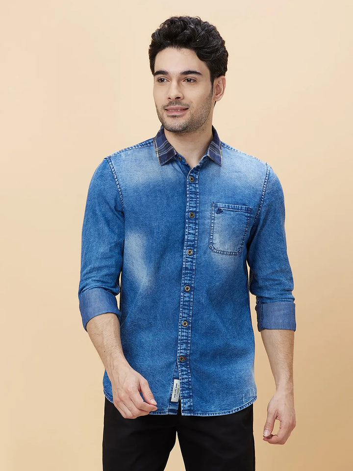 Indigo Slim Fit Regular Collar Men's Shirt by Being Human Clothing