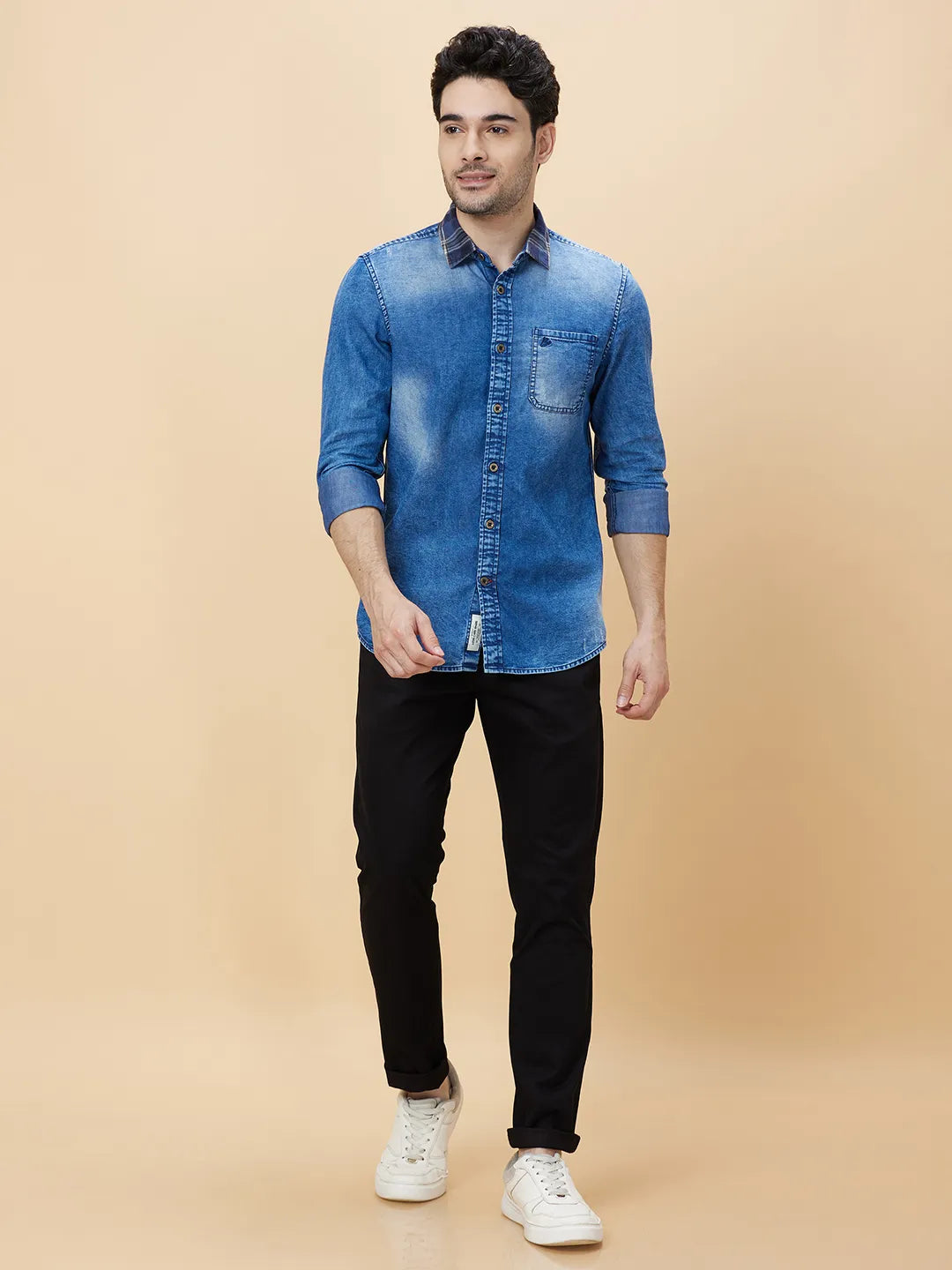Being Human Clothing Men Slim Fit Shirts-Indigo