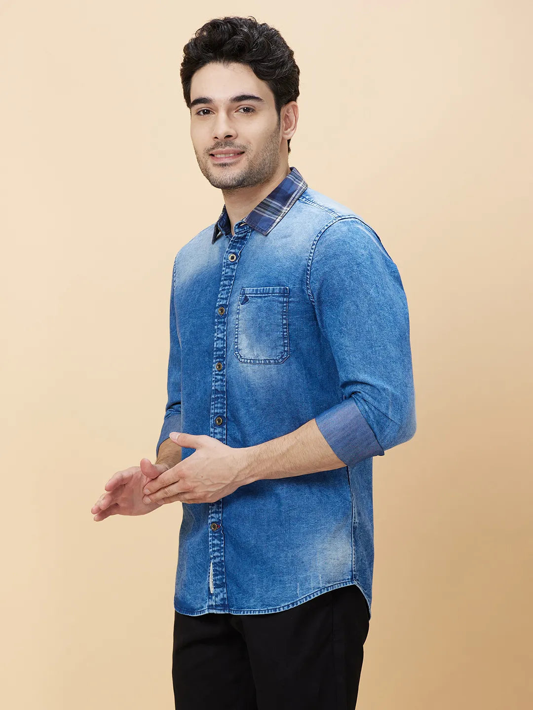 Being Human Clothing Men Slim Fit Shirts-Indigo