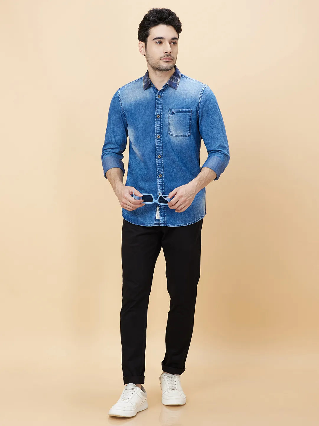 Being Human Clothing Men Slim Fit Shirts-Indigo