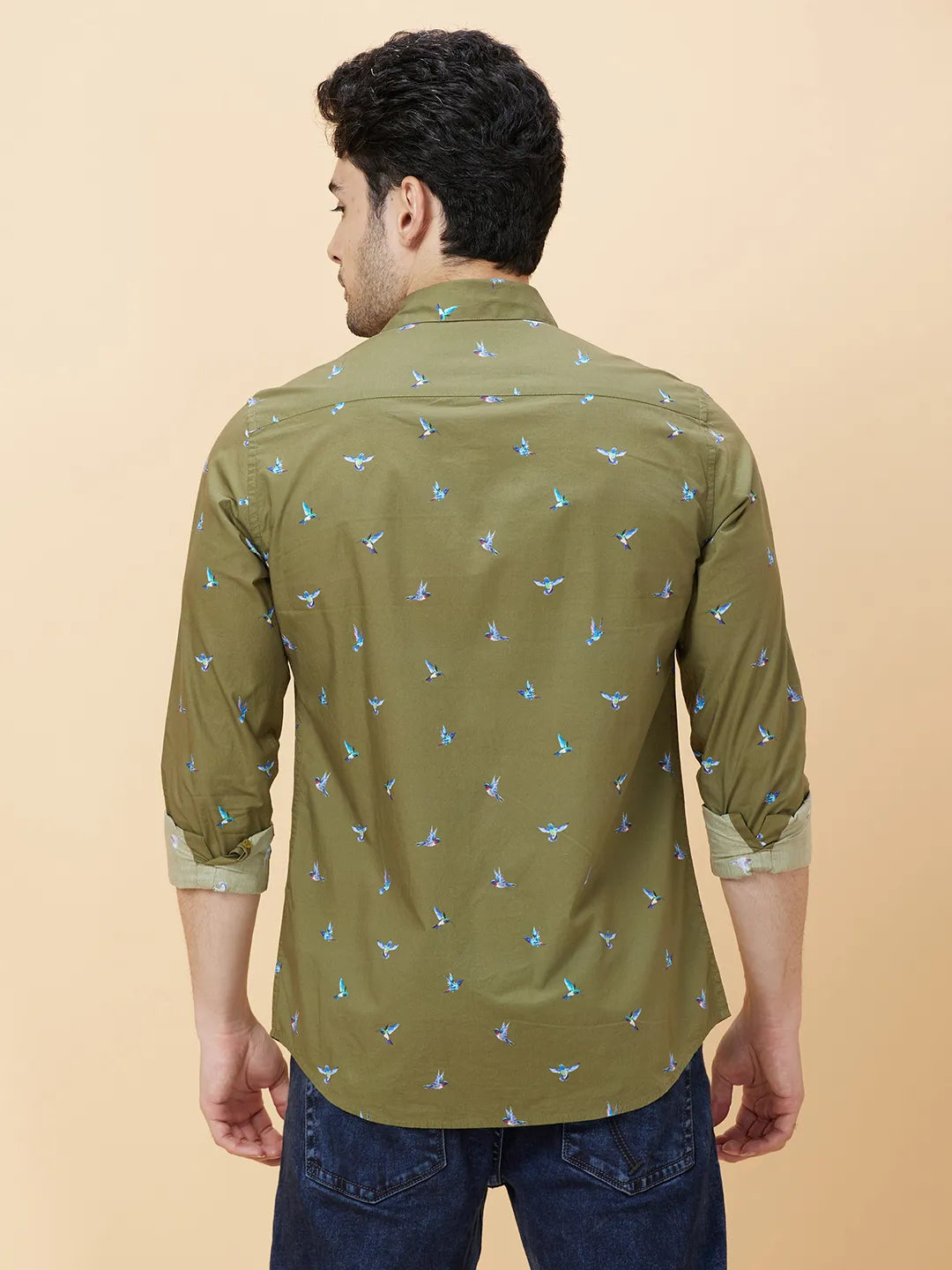 Olive Slim Fit Regular Collar Men's Shirt by Being Human Clothing