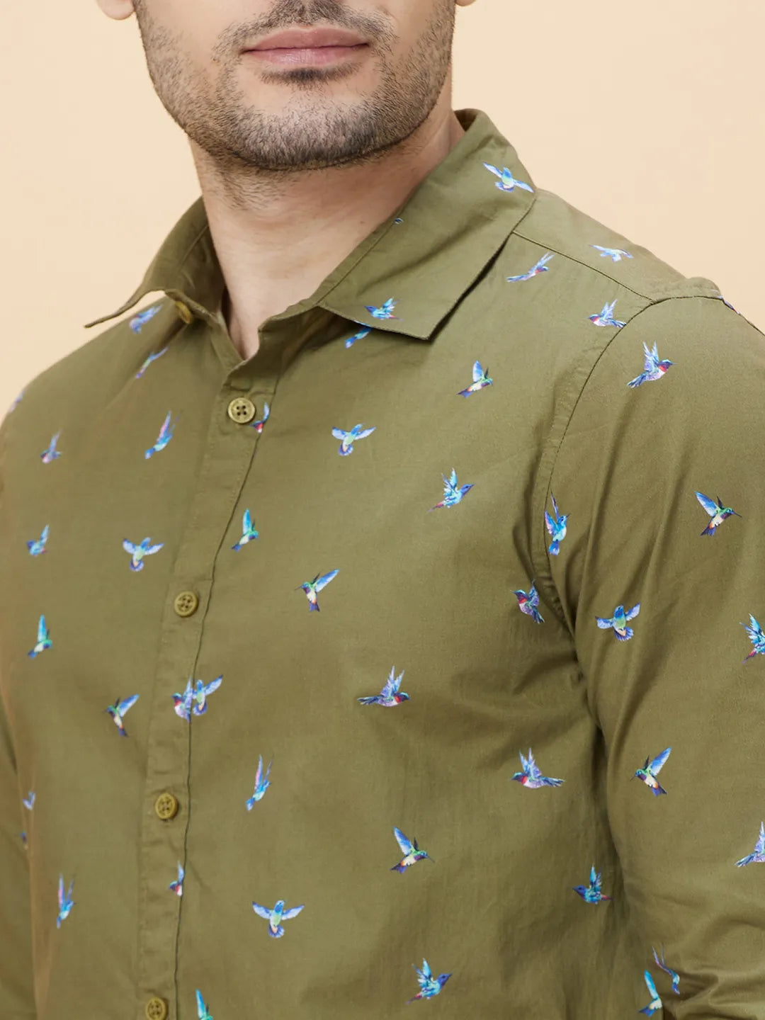 Olive Slim Fit Regular Collar Men's Shirt by Being Human Clothing