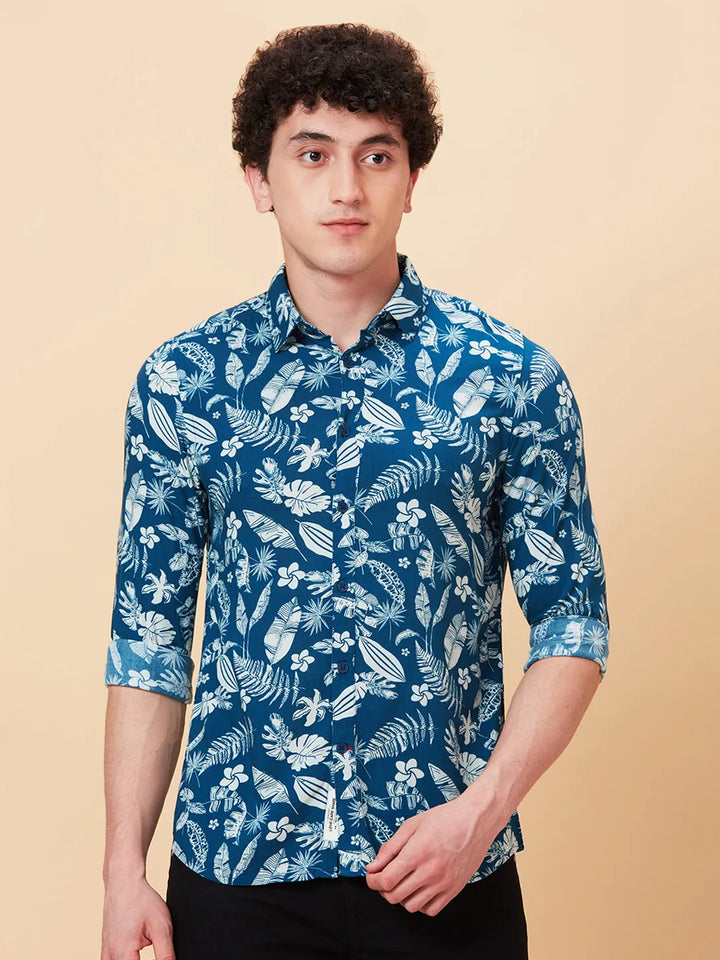 Blue Slim Fit Regular Collar Men's Shirt by Being Human Clothing